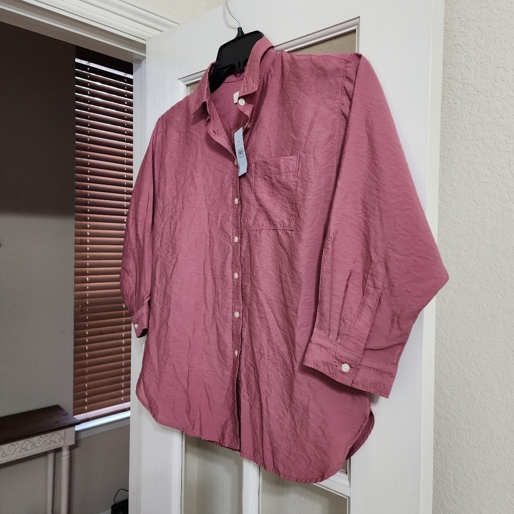 NWT LOFT Petite Rose Pink Button Front Blouse XSP - Picture 2 of 11